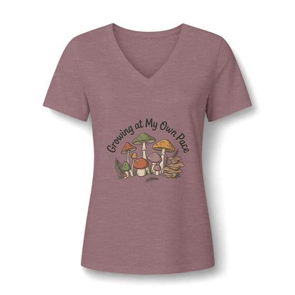 Growing At My Own Pace V Neck Tee Women's Mushroom Graphic Tee