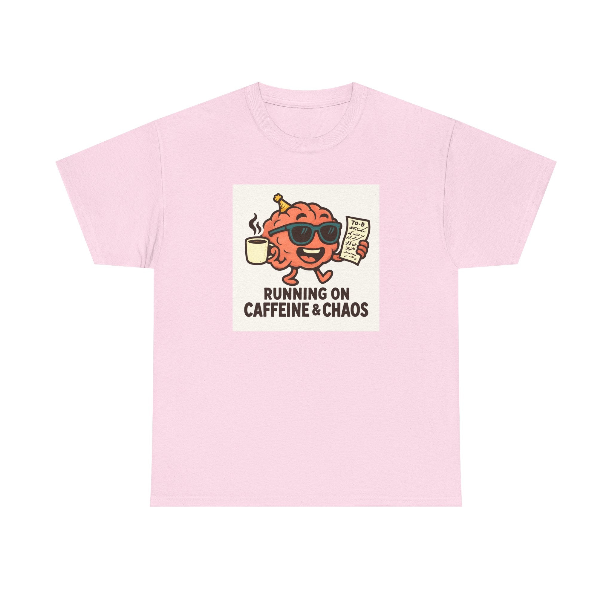 Funny Coffee Lover Tee - Running on Caffeine & Chaos, Humor T-Shirt, Gift for Coffee Addicts, Quirky Graphic Tee, Unisex Casual Wear