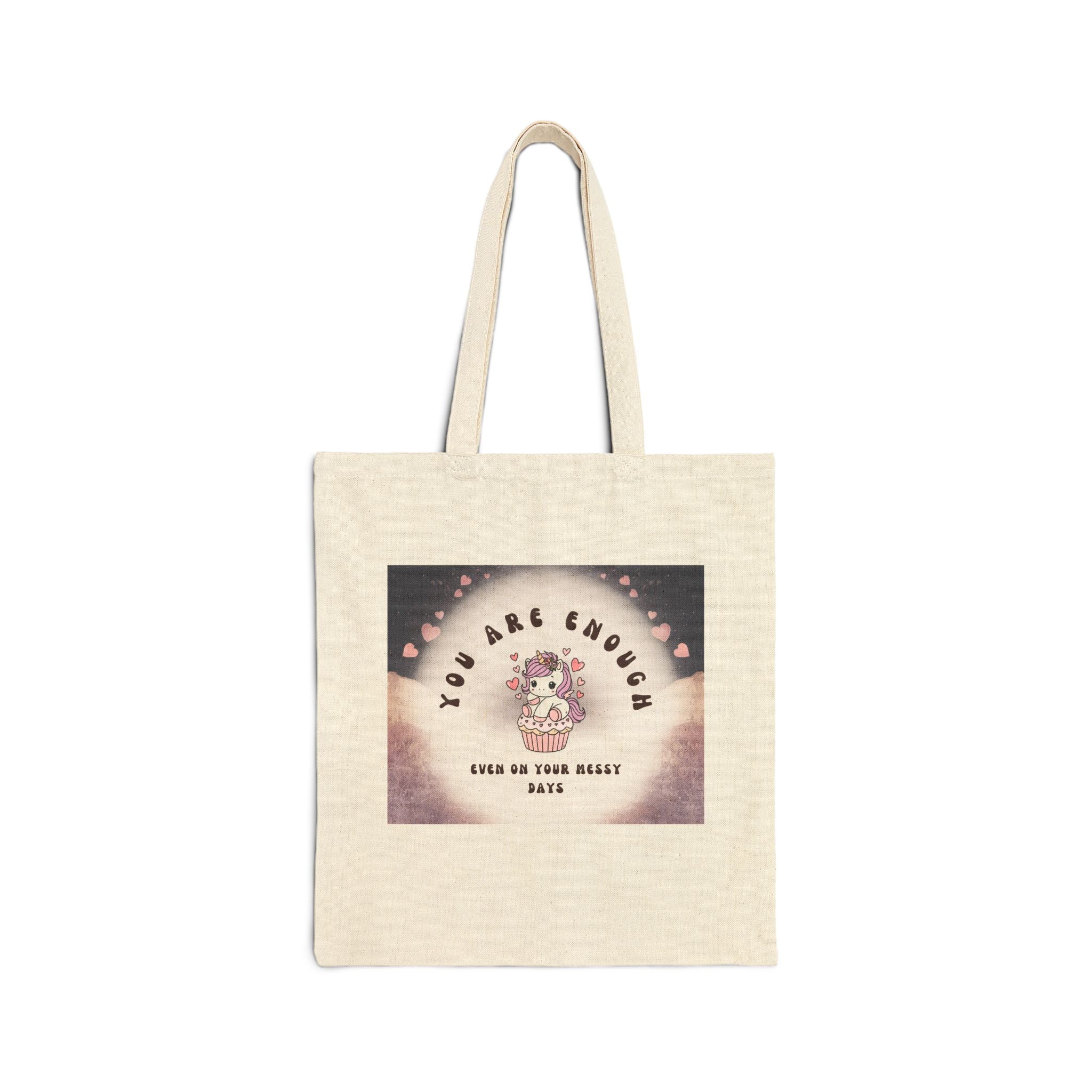 You Are Enough Unicorn Canvas Tote Bag — Inspirational Everyday Grocery Tote