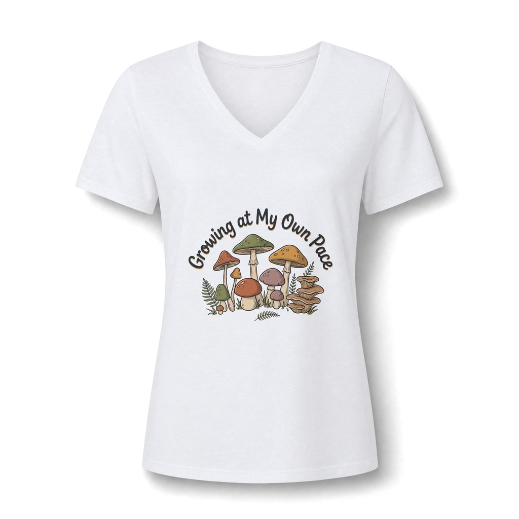 Growing At My Own Pace V Neck Tee Women's Mushroom Graphic Tee