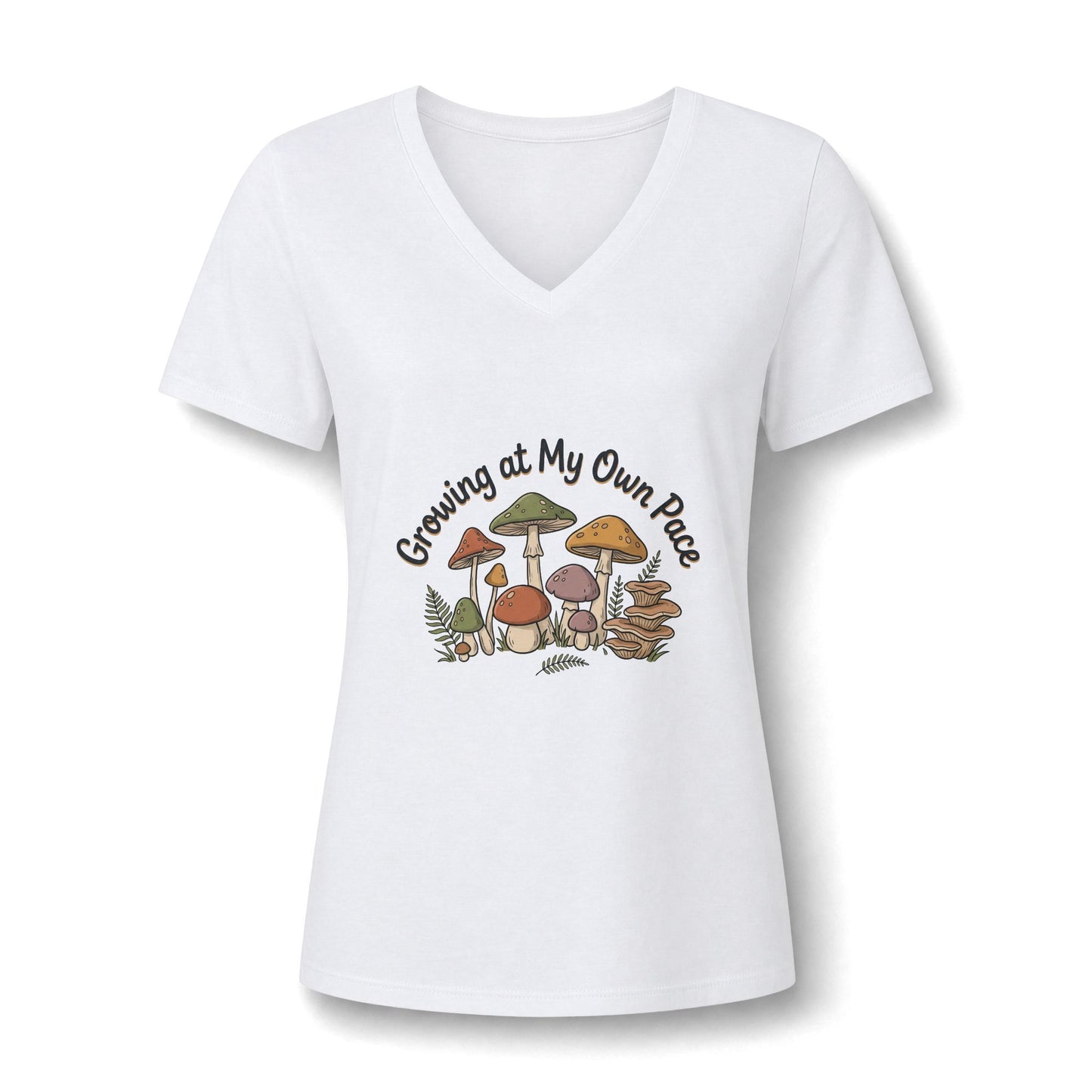 Growing At My Own Pace V Neck Tee Women's Mushroom Graphic Tee