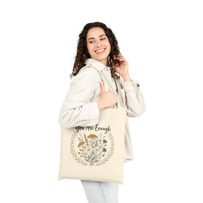 You Are Enough Floral Canvas Tote Bag Eco Friendly Market Bag