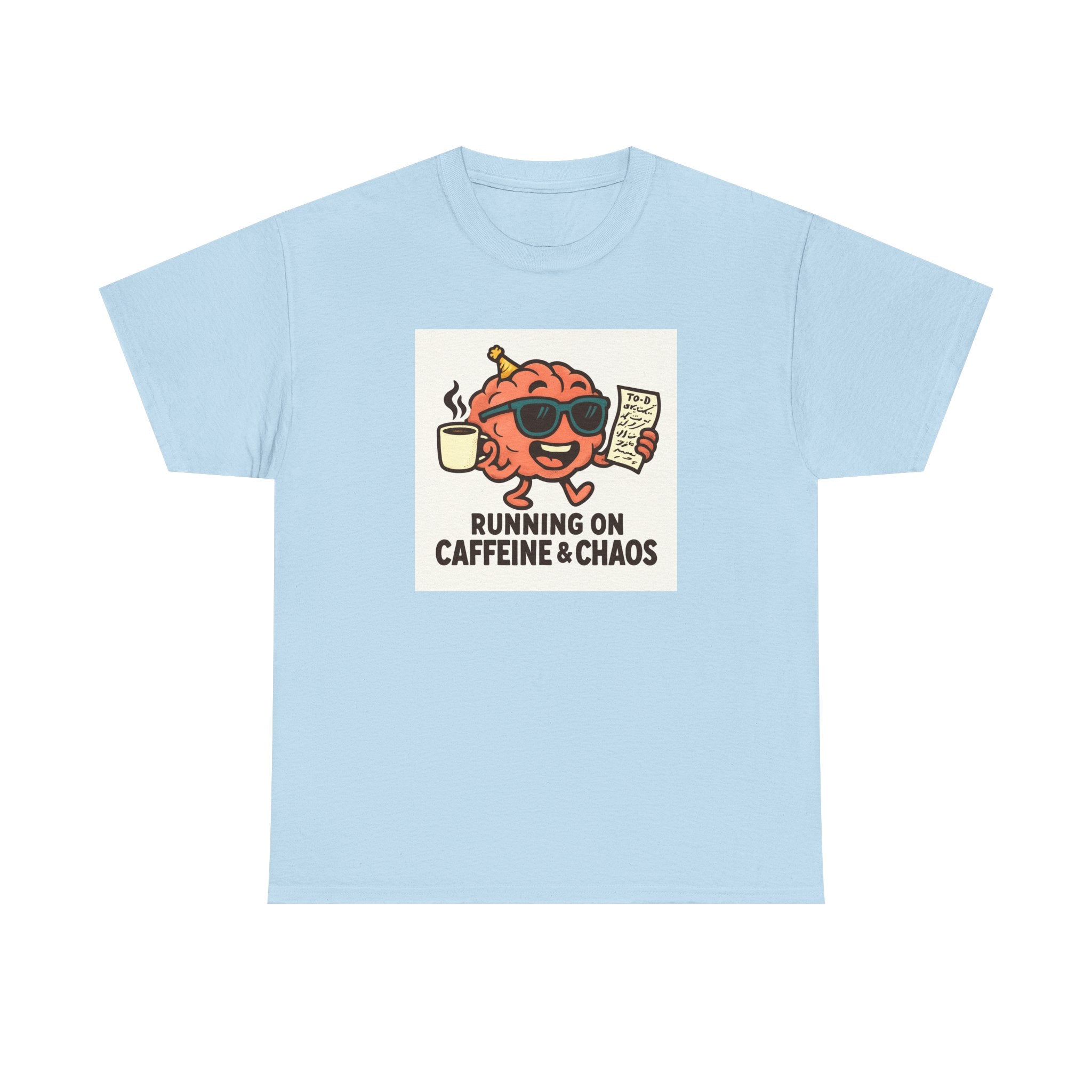 Funny Coffee Lover Tee - Running on Caffeine & Chaos, Humor T-Shirt, Gift for Coffee Addicts, Quirky Graphic Tee, Unisex Casual Wear