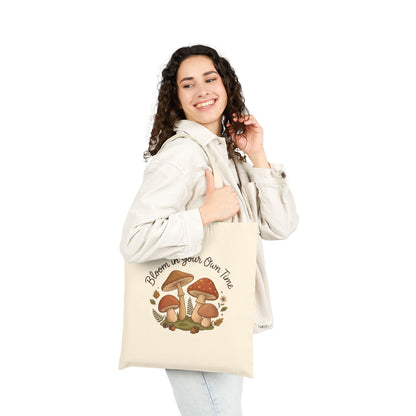 Bloom In Your Own Time Mushroom Cotton Canvas Tote Bag Forest Calm
