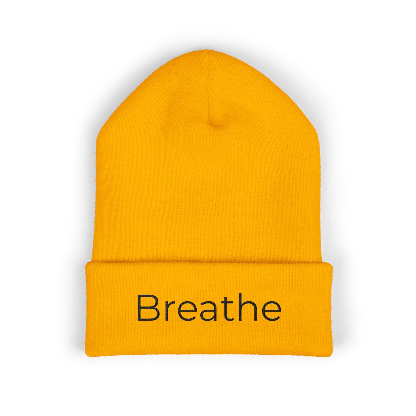 Breathe embroidered beanie | cuffed knit hat, minimalist text