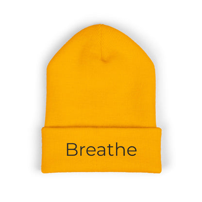 Breathe embroidered beanie | cuffed knit hat, minimalist text