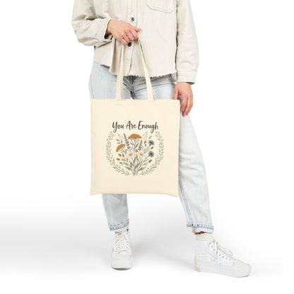 You Are Enough Floral Canvas Tote Bag Eco Friendly Market Bag